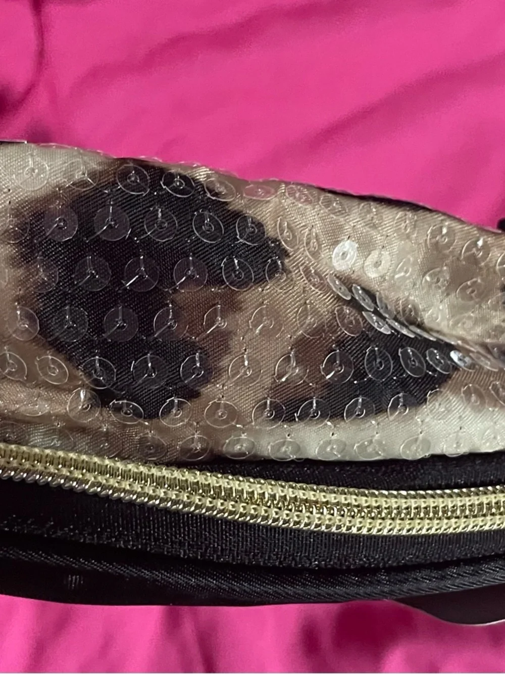 Justice Black Cosmetic Bag with Gold, Leopard and Pink Logo
